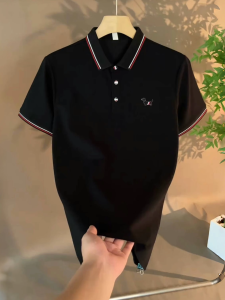 Áo Thun Polo Tay Ngắn Mùa Hè Mới Màu Tương Phản Thêu Hình Chú Chó Cổ Polo Nam Thời Trang Giản Dị Ôm Vừa Vặn Đa Năng