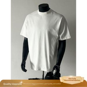 New Heavyweight Simple Color American Retro Narrow Collar Short Sleeve T-Shirt