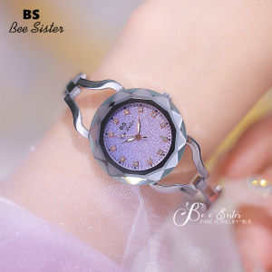 BS นาฬิกาข้อมือสตรีแฟชั่นสตรีลายพี่สาว1565นาฬิกาข้อมือควอตซ์กันน้ำทำจากสแตนเลสสตีลนาฬิกาลำลองหรูหราเต็มเพชรประดับพลอยเทียมท้องฟ้าเต็มไปด้วยดวงดาว