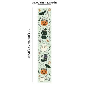 VIKAMA Halloween Table Runner Dễ Thương Ma Bí Ngô Phù Thủy Giày Dơi Thiết Kế Vải Lanh Chống Thấm Nước Trang Trí Bàn Ăn Cho Bữa Tiệc Gia Đình