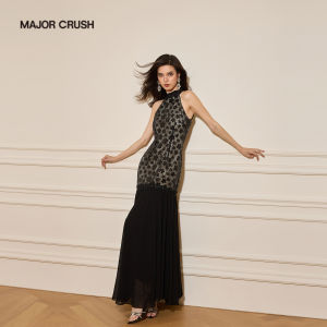 French Elegant Halter Lace Sequins Embroidery Dress