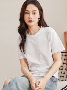 Basic สีขาว ผ้าฝ้าย เสื้อยืดแขนสั้น ผู้หญิง ฤดูร้อน หลวม เสื้อท่อนบน คอกลมสไตล์ปกติไหล่ K-style Classic Thin หลวม เสื้อยืดพอดีตัว