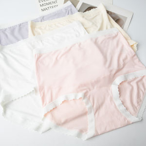 plus Size Pure Cotton Underwear Womens Summer Lace Trim Sweet Girl Butt Covering Triangle Panties High Waist Hip Lifting