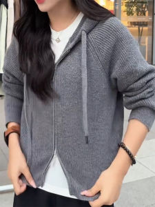 QINGNAER | Autumn New Knit Hooded Cardigan Sweater