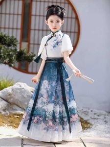 Girls Cheongsam Summer New Style Thin Large Childrens Tang Suit Set Ancient Chinese Hanfu Skirt Childrens Traditional Costume