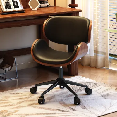 Vintage Style Computer Chair with Wheels Home Use Adjustable Height Rotatable Office Chair Solid Wood Backrest Ims Office Chair