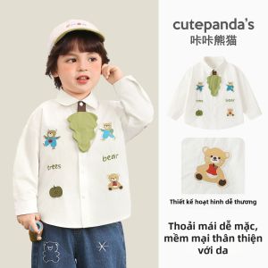 CUTEPANDAS | Áo Sơ Mi Caro Hình Cartoon Cổ Trụ Dài Tay Thu