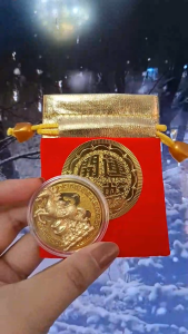 Embossed Year of the Horse Gold Coin in Red Pouch with Clear Case - 2026 Lunar Year