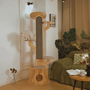 F&G Pohon Kucing Kayu Pinus Kapsul Ruang Mewah untuk Kucing Besar Lompatan Lancar