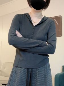 QINGNAER | Loose Fit Drop Sense Hooded Button Down Tunic Gray