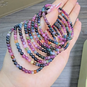 Q1660 Vòng đá phong thủy Tourmaline đa sắc hạt nhí  - Phong Thuỷ TUDO