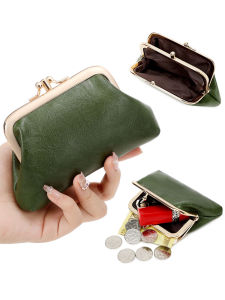 Vintage Solid Color Double Layer Clip Lock Womens Coin Purse Mini Cute Kiss Lock Small Wallet Portable Credit Cards Storage bag