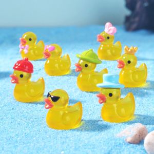 8PCS Mixed Mini Cool Duck Resin Figurines Micro Landscape Succulent Bonsai Fish Tank Decor Sunglasses Hat Crown Bow