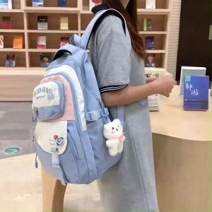 Jinn กระเป๋าเป้สะพายหลังทูโทน รุ่น TB9080 สีน่ารัก ช่องใส่ของเยอะ แถมฟรี*พวงกุญแจหมีและเซตเข็มกลัด 4 สี