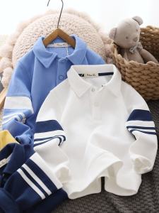 Spring Autumn Boys Polo Shirt Hoodie Long Sleeve Turn-down Collar Base Layer Trendy Kids Clothing Polyester Cotton Blend