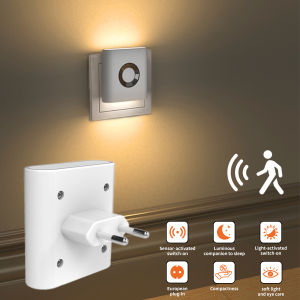 220V EU Socket Night Light with PIR Motion Sensor Dual-head Lighting Warm Night Induction Lamp for Hallway Stairs Toilet Bedroom