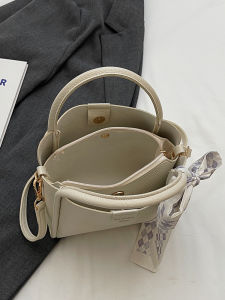 Fashionable Womens Bucket Bag 2024 New Design Casual Single Shoulder Crossbody Satchel Silk Scarf Handbag Korean Style