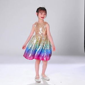 Ali9 Children's Day Costume & Boys Formal Dress: Doveark's Champagne Sequined Rainbow Summer Dress
