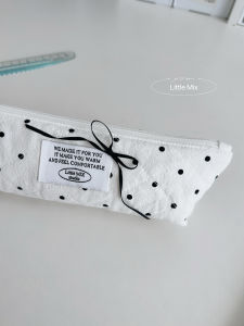 Original LittleMix Polka Dot Butterfly Knot Clip Cotton Stationery Pencil Case Storage Bag Black White Cute Cultural Goods