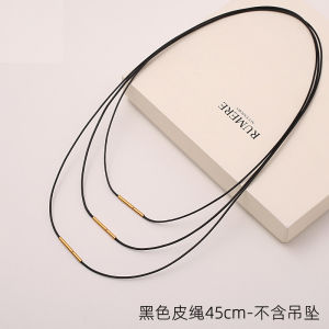 สร้อยคอเชือกหนังสีดำ สร้อยคอโซ่กระดูกไหปลาร้าสำหรับผู้หญิง สร้อยคอจี้ทองคำ จี้หยก ไหมบาง 1 มม. จี้