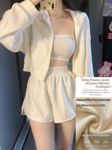 YIWEIYI | Spring Grey Hooded Short Zippered Casual Jacket