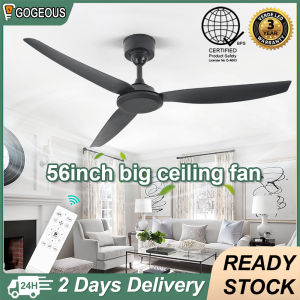 Gogeous 56inch black ceilng fan 3 blades big size 6-speed ceiling fan with remote modern deisgn for living room bedroom