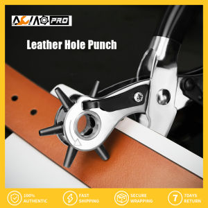 AumoPro Leather Hole Punch Leather Punch Tool for Belts/ Watch Bands/ Handbag Straps/ Fabric/ Saddles and More DIY Home Craft Projects Tool Heavy Duty Rotary Puncher Belt Punch