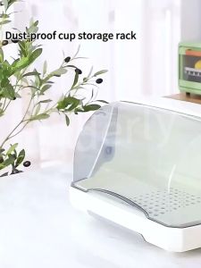 Hisoa Dish Drainer Rack With Cover Cup Shelf Storage Organizer Dust-proof Insect-proof Dish Drain Rack Multifunctional Kitchen Tableware Storage box