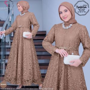 Dress Tsabira Bahan Brokat LD 96cm PJ 136cm ( Bisa COD )
