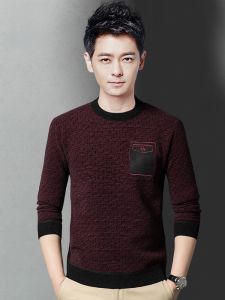 ROMON | Red Round Neck Knitted Sweater For Men Winter New Style Fashion Urban Loose Fit Long Sleeve Thermal Comfortable Dad Clothes