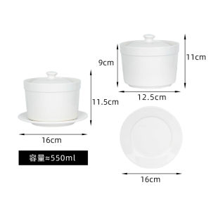 Ceramic Hotel Style Steamed Egg Pudding Bowl with Lid Chinese Porcelain Soup Bowl for Home Use Dessert Rice Porridge Bowl