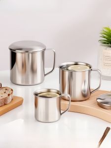 Cốc Nước Bằng Thép Không Gỉ 304 Cho Trẻ Em Cốc Sữa Sáng Có Nắp Và Tay Cầm Cốc Đựng Nước Đơn Lớp Cho Trẻ Mẫu Giáo