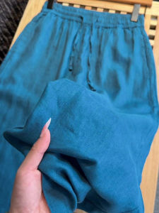PAIBOLI | Large Size Silk-Like Linen Womens Summer Pants Loose Wide Leg Straight Cut Cotton Linen Floor-Length Trousers