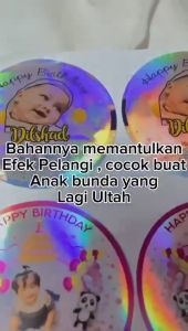 9-15 Zennida Sticker Ulang Tahun Anak Hologram Anti Air Label Undangan Happy Birthday Uk.Besar