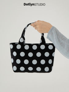 Fashionable Retro Polka Dot Handbag Dotlyn round Shape Womens Crossbody Bag Handheld Commuter Bag Soft Nylon Strap Polyester Lining