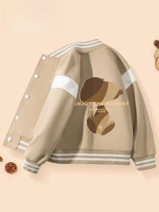 Snoopy Boys Baseball Jacket Khaki Spring Autumn Style Childrens Clothing Handsome Boys Outfit Milk Silk Cotton Polyester
