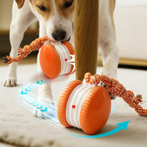 Interactive Dog Toys Smart Rolling Ball With Rope Motion Activated Automatic Moving Squeaky Dog Training Puppy Chew Toy Balls