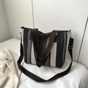 Stripes Style Crossbody Canvas Bag Womens Shoulder Large Capacity School Bag Ins Korean Style Versatile Canvas Bag Tote