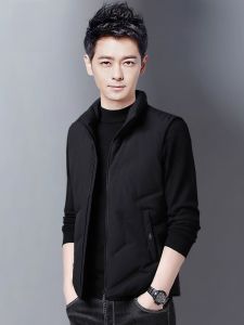 ROMON | Lormen Mens Down Vest Thickened Warm Stand Collar Shoulder Pad Sleeveless Jacket Outerwear For Autumn Winter Fashion Urban Style