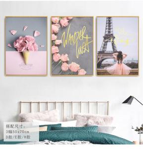 Nordic Style Floral Landscape Architecture Living Room Decorative Painting Pink Bedroom Entrance Studio Ins Hanging Artwork