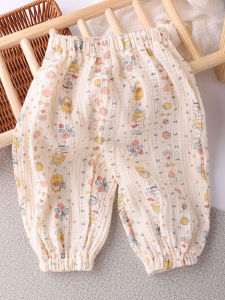 Summer Long Pants for Girls Pure Cotton Mosquito Proof Two Layer Muslin Big PP Pants Cartoon Cute Lantern Pants Breathable