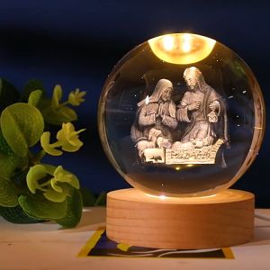 Đèn Ngủ Quả Cầu Pha Lê Hình Tượng Phật Chúa jesus Quan Thế Âm Đèn 3D Phát Sáng Ban Đêm Decor Trang Trí Quà Tặng