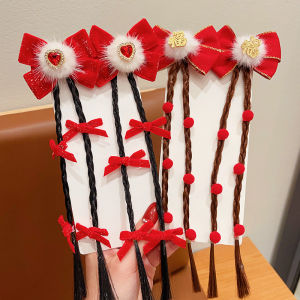 New Year Celebration Hair Accessories Childrens Red Bow Tassel Hair Clips Baby Girls Festive Headwear Butterfly Knot Hairpins