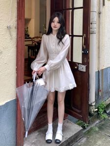 Stunning Princess Style Long Sleeve Dress Womens Unique Beautiful Summer Autumn Fashion Korean Style Cotton Polyester Dress