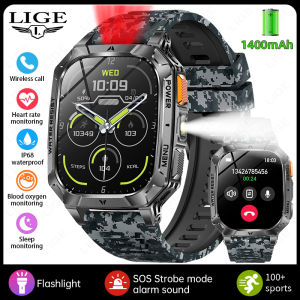 LIGE | Đồng Hồ Thông Minh Quân Đội LIGE 1400mAh Màn Hình HD 2.01 Inch Chống Nước 3ATM Cuộc Gọi Bluetooth Đèn Pin Theo Dõi Sức Khỏe Cho Android iOS