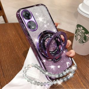 For Samsung S22 S22 Plus S22 Ultra S23 S23 FE S23 Plus S23 Ultra S24 S24 FE S24 Plus S24 Ultra S25 25 Plus 25 Ultra Stylish Glitter Phone Cover Luxurious Electroplated Soft Silicone Phone Case+hand Strap+folding Ring Bracket