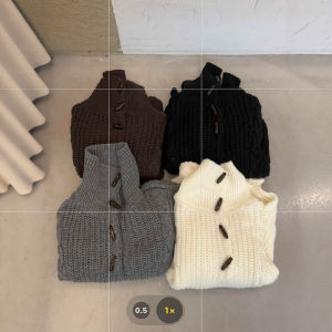 CHOEFULYN | Quần Áo Len Cổ Cao Màu Đậu Phộng Vintage Retro