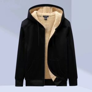 2024 Autumn and Winter Leisure Cardigan Hooded Cashmere Hoodie Male Fleece Lined Padded Warm Keeping Loose plus Size Zipper Outwear