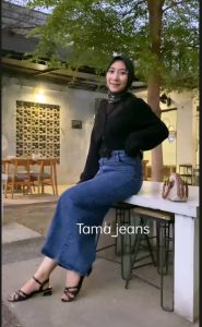Theana Rok Jeans Wanita//Skirt Rok Span Hightwaist//Rok Jeans Belah Samping
