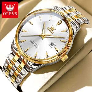 OLEVS Watch For Mans Waterproof 2024 Original New Style Fashion Simple Stainless Steel Calendar Luminous Quartz Watches